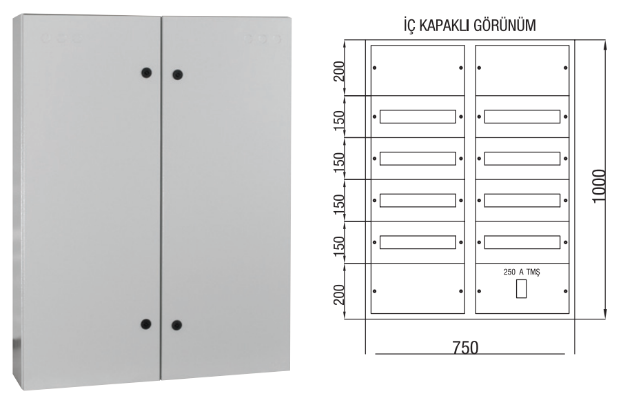 Elektrik Dağıtım Panosu Sıva Üstü 24 Sigortalı ( W : 320 X H : 450 X D : 150 mm )