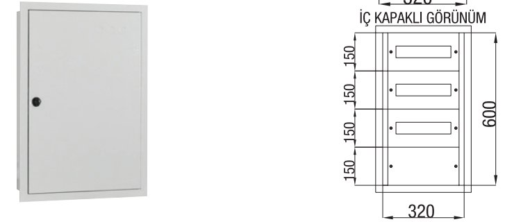 Elektrik Dağıtım Panosu Sıva Altı 36 Sigortalı ( W : 320 X H : 600 X D : 140 mm )