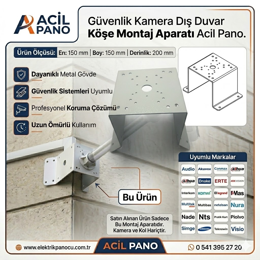 ACİL PANO Güvenlik Kamerası Dış Duvar Köşe Montaj Aparatı 150x150x200 mm